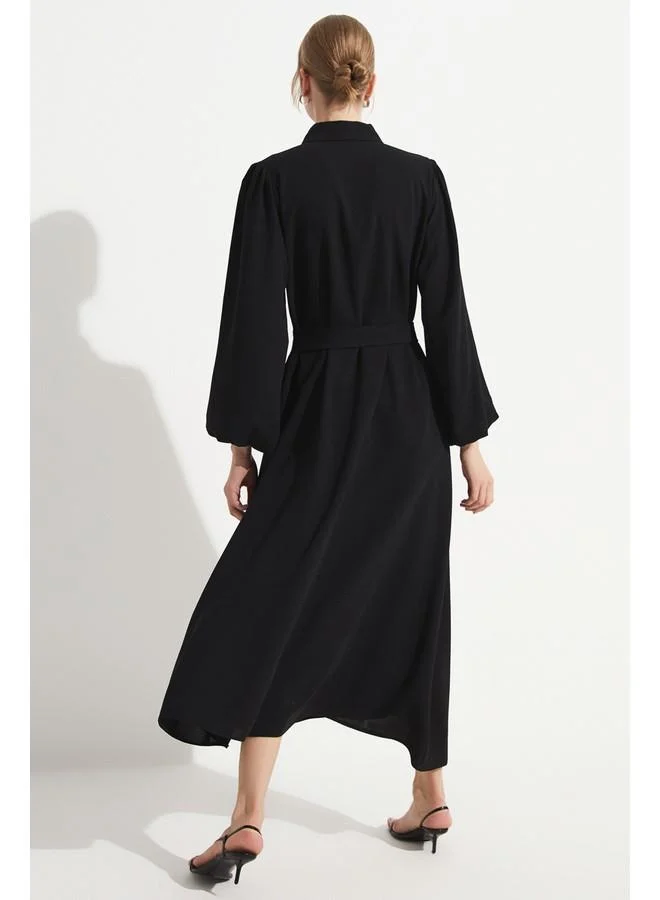 جون June Women Embroidered Detailed Long Dress Black