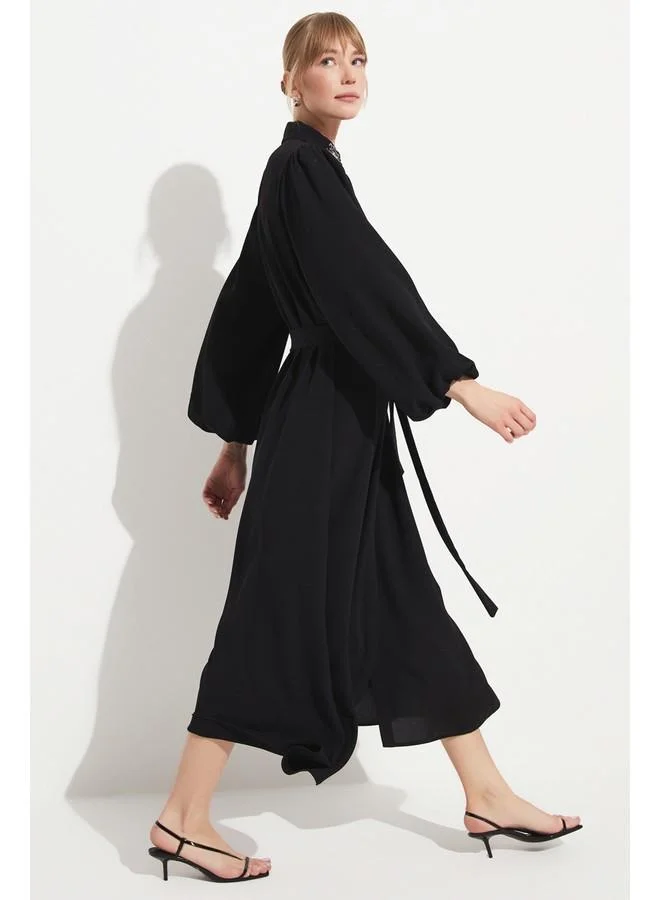 جون June Women Embroidered Detailed Long Dress Black