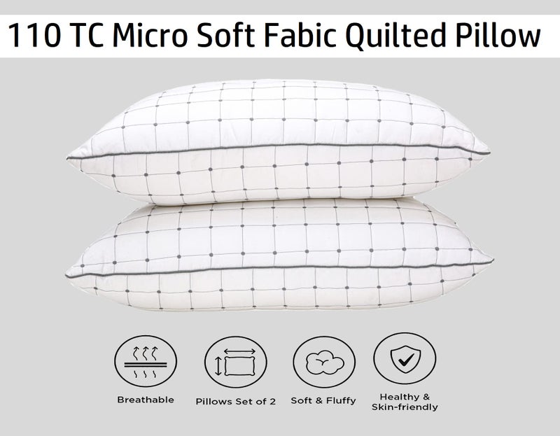 Sound Sleep Pillow Sound Sleep Pillow Premium Quilted Bed Pillows for Sleeping, Set of 2 Standard Size, Soft & Luxurious Pillow for Side and Back Sleepers, 17 x 27 Inch, White, Square Quilting  - Image 4