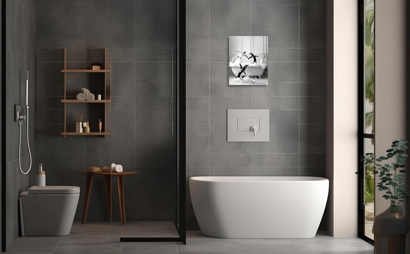 OWNANRTHM Funny Penguin Bathroom Canvas Wall Art - Image 5