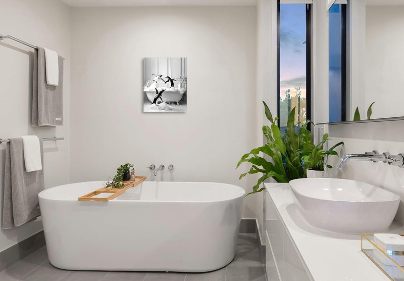 OWNANRTHM Funny Penguin Bathroom Canvas Wall Art - Image 4