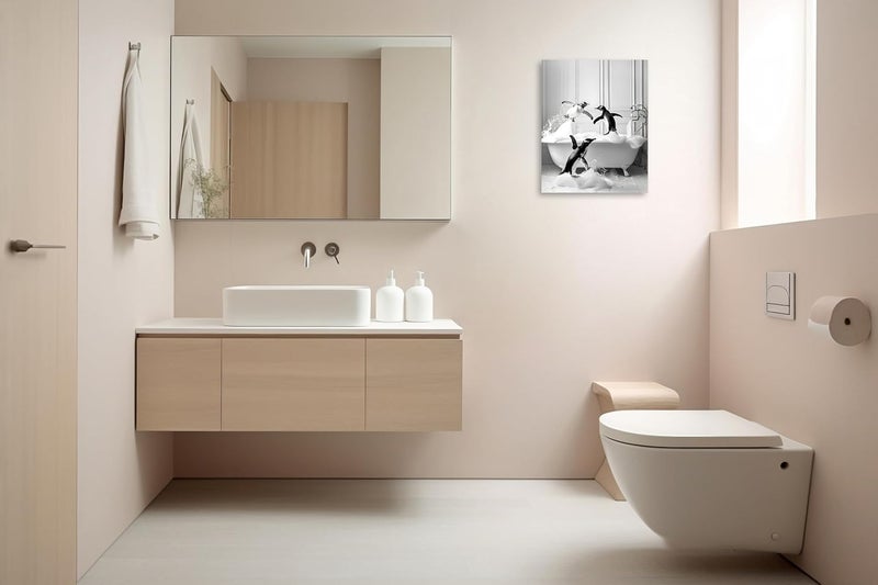 OWNANRTHM Funny Penguin Bathroom Canvas Wall Art - Image 3