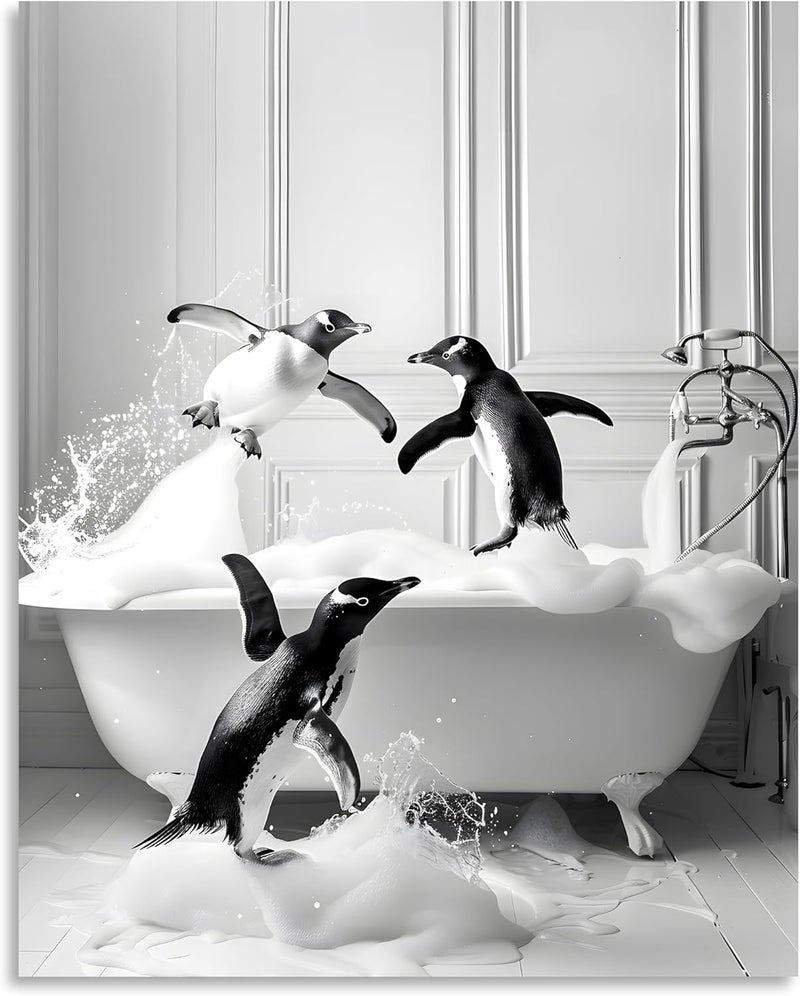 OWNANRTHM Funny Penguin Bathroom Canvas Wall Art - Image 2