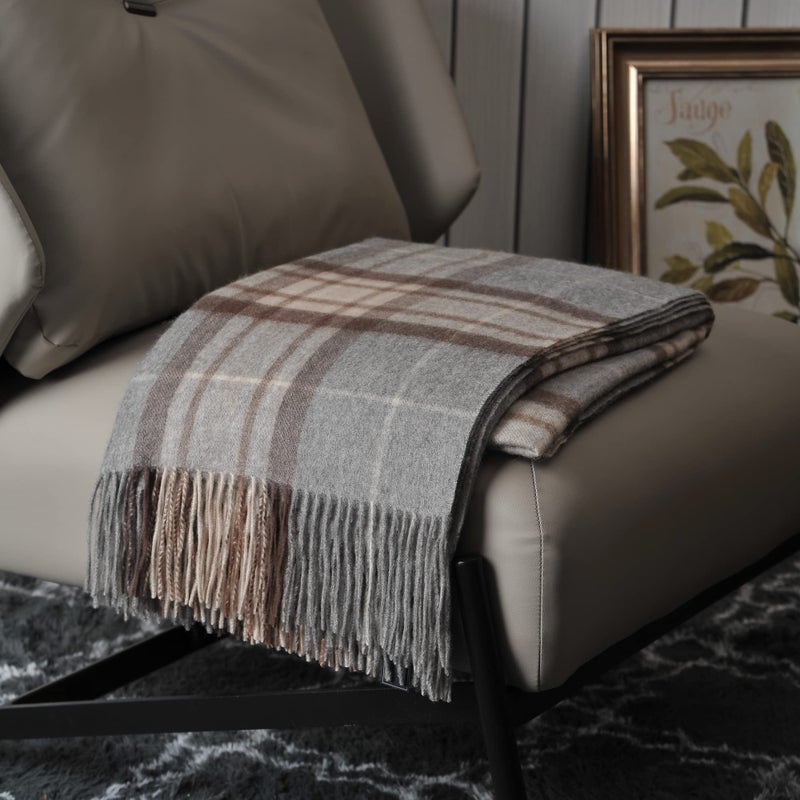 EP Mode 100 Pure Cashmere Throw Blanket for Sofa Classic Design with Gift Box Grey Tartan