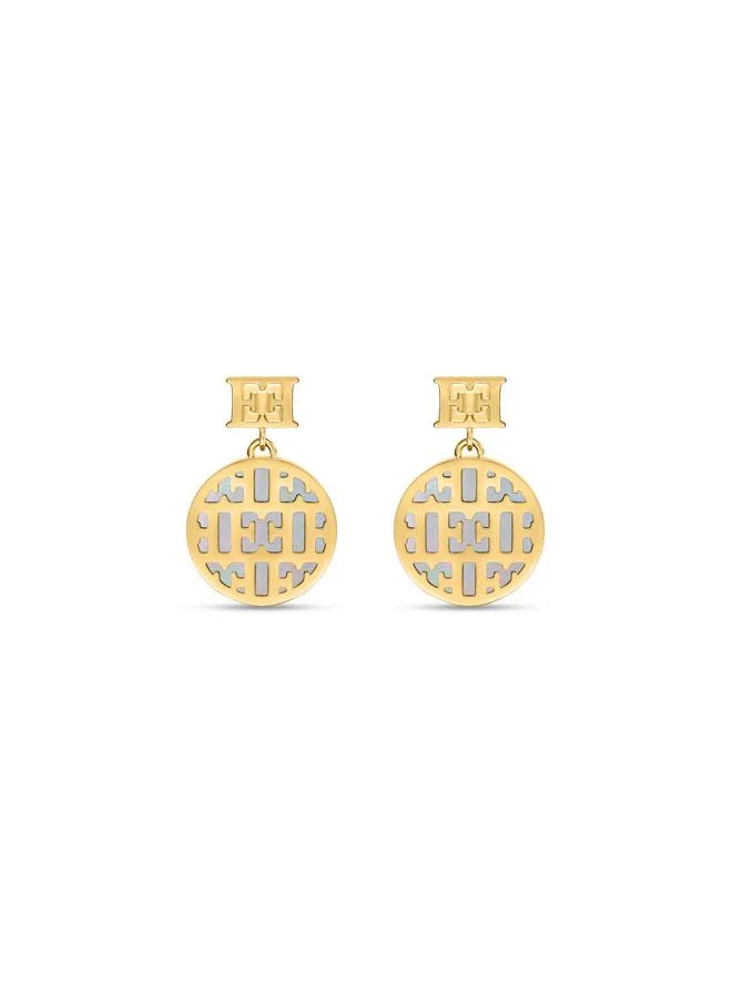 إسكادا Linda White Mother of Pearl Drop Earrings with Escada Signature Logo