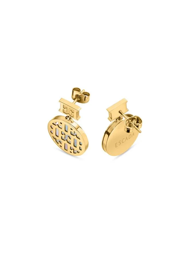 ESCADA Linda White Mother of Pearl Drop Earrings with Signature Logo