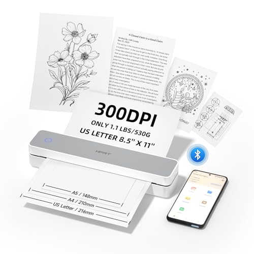 HPRT Portable Printer Wireless for Travel Support 85x11 US LetterA4 Thermal Paper 300 DPI Bluetooth Inkless Thermal Printer Compatible with Android and iOS Phone Laptop WhiteGrey - Image 1