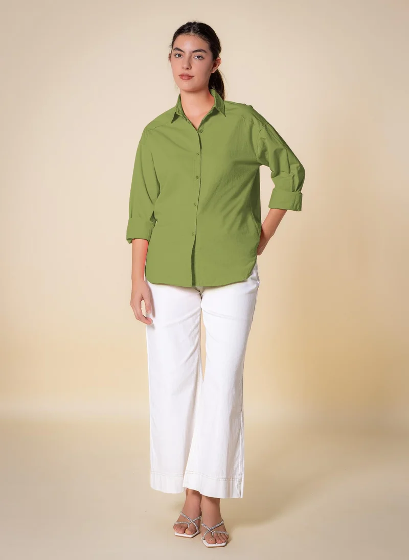 Shapes Green COTTON BLEND SHIRT for Women | Best Price UAE