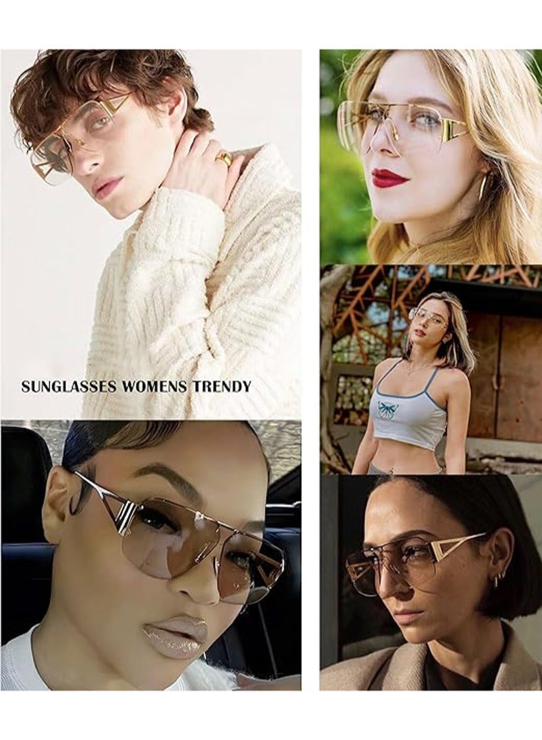 Atiq Aviator Sunglasses Women Men Trendy Rimless Frame Retro Square Shades Large Metal Sun Glasses - Image 2