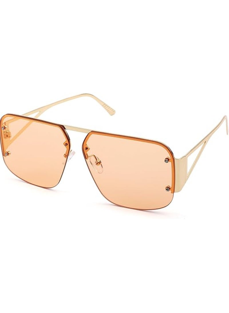 Atiq Aviator Sunglasses Women Men Trendy Rimless Frame Retro Square Shades Large Metal Sun Glasses - Image 1