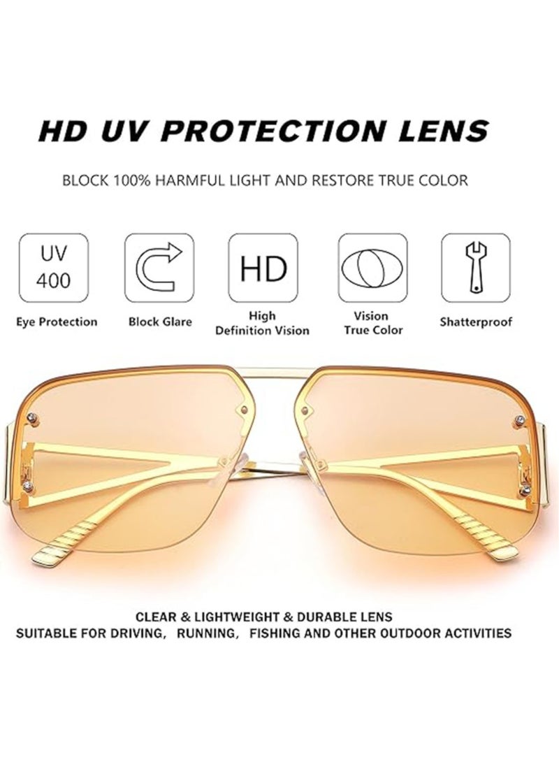 Atiq Aviator Sunglasses Women Men Trendy Rimless Frame Retro Square Shades Large Metal Sun Glasses - Image 4