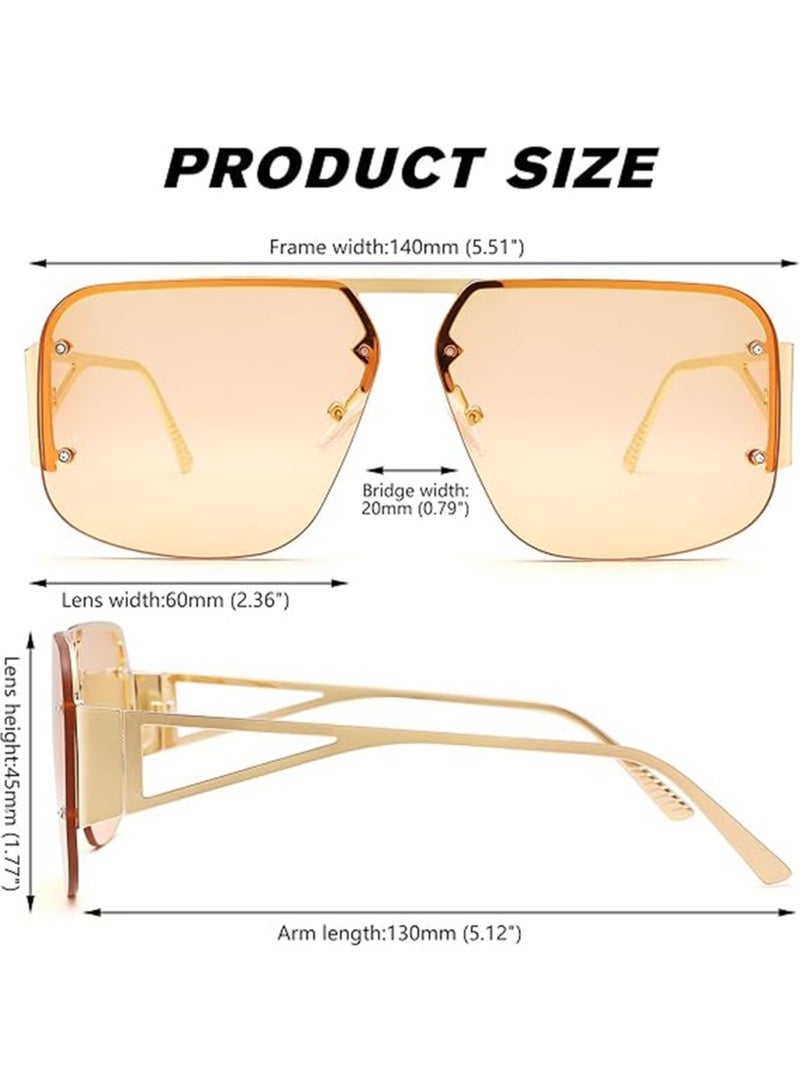 Atiq Aviator Sunglasses Women Men Trendy Rimless Frame Retro Square Shades Large Metal Sun Glasses - Image 3