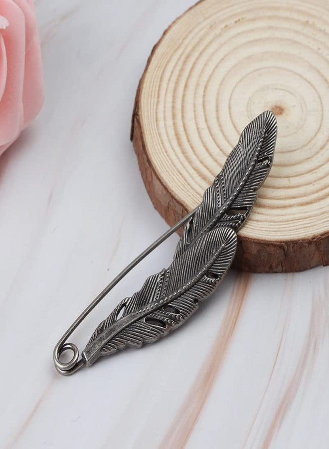 Comimark 2 Pc Antique Silver Large Feather Durable Strong Metal Kilt Scarf Brooch Safety Pin - Image 5