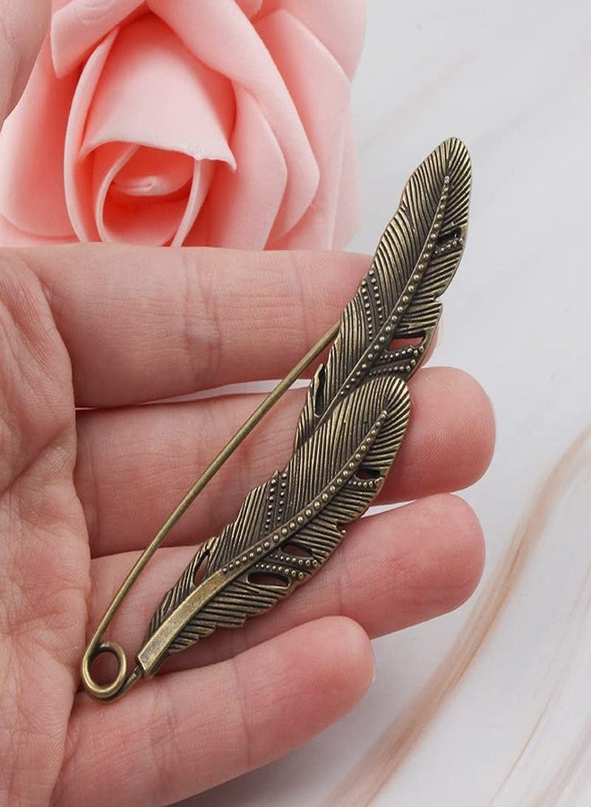 Comimark 2 Pc Antique Silver Large Feather Durable Strong Metal Kilt Scarf Brooch Safety Pin - Image 2
