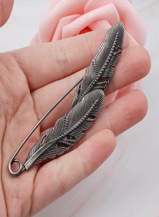 Comimark 2 Pc Antique Silver Large Feather Durable Strong Metal Kilt Scarf Brooch Safety Pin - Image 3