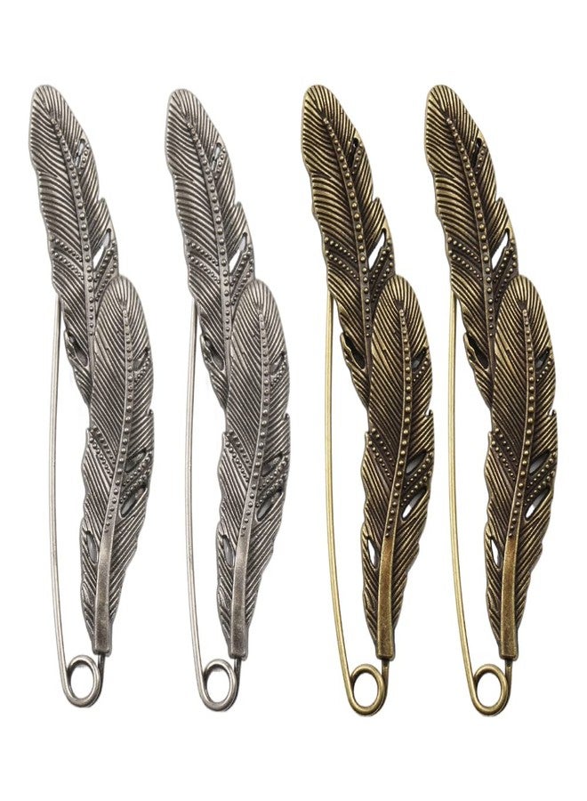 Comimark 2 Pc Antique Silver Large Feather Durable Strong Metal Kilt Scarf Brooch Safety Pin - Image 1