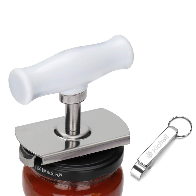Kichwit Jar Opener for Arthritis Stainless Steel Jar Lid Opener for Small and Medium Jar Lids Bottle Opener Keychain Included