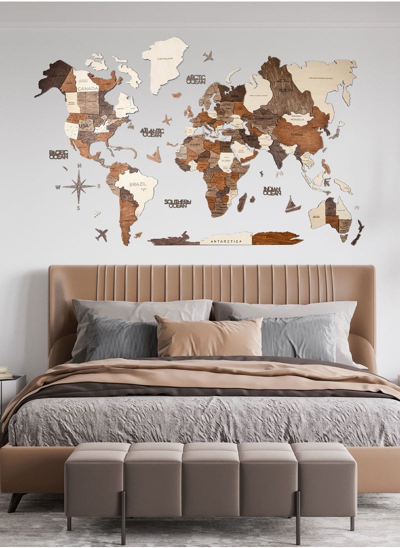 Enjoy The Wood 3D World Map | World Map with Countries | Wall Art for Home and Office | Wall Decor for Living Room | Wood Art | Elegant Handmade Wall Art | Multicolor  - Image 1
