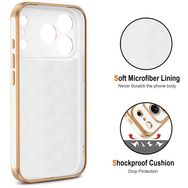 Hython for iPhone 17 Pro Case with Ring Stand, 360Â° Rotatable Ring Holder Magnetic Kickstand, Plating Rose Gold Edge Soft Cover Protective Phone Case for iPhone 17 Pro 6.3", White - Image 3