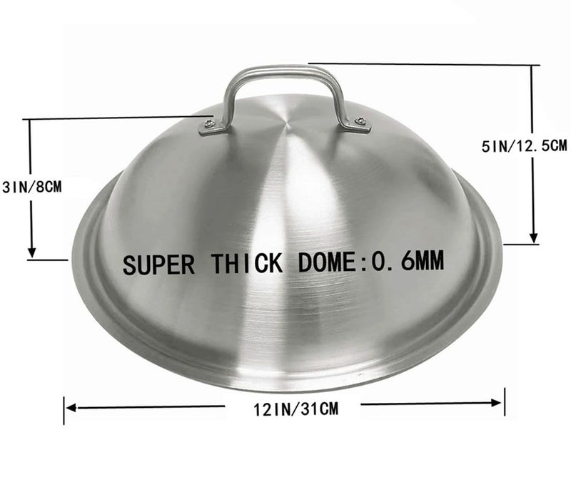 ZBXFCSH Griddle Accessories Pot Wok Lids - Heavy Duty 12 Inch Round Basting Cover - Stainless Steel - Cheese Melting Dome and Steaming Cover - Best for Use in Flat Top Grill Cooking Indoor Outdoor- 2 Domes - Image 2