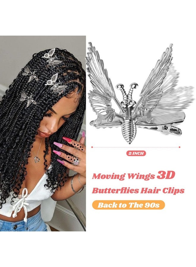 DEEKA 12 Pcs 3D Moving Butterfly Hair Clips Metal Silver Moving Wings Butterfly Hair Accessories 90S Hair Clips Barrette For Women And Girls Silver - Image 3