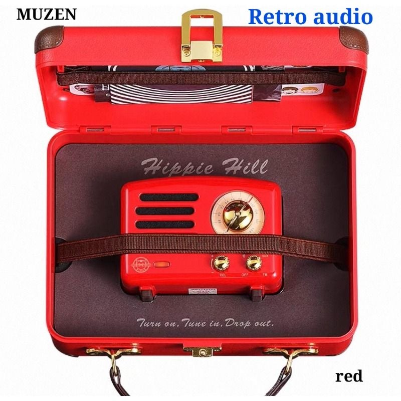 Muzen Little Prince Portable Bluetooth Speaker with FM Radio Wooden Retro Design, Red - Image 1