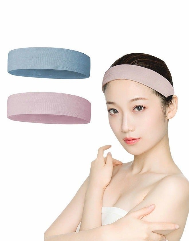2PCS Women's Headbands Athletic Yoga Workout Sports Exercise Headband Elastic Non Slip Sweat Wicking Summer Cloth Hair Bands Plain Colors - Image 1