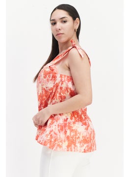 ESPRIT Women Square Neck Sleeveless Tie Dye Top, Red Combo  - Image 4