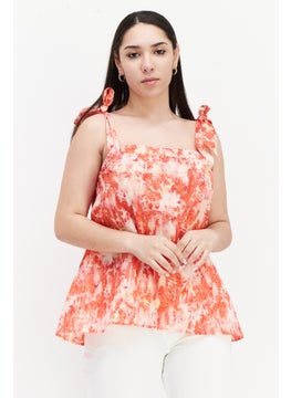 ESPRIT Women Square Neck Sleeveless Tie Dye Top, Red Combo  - Image 1