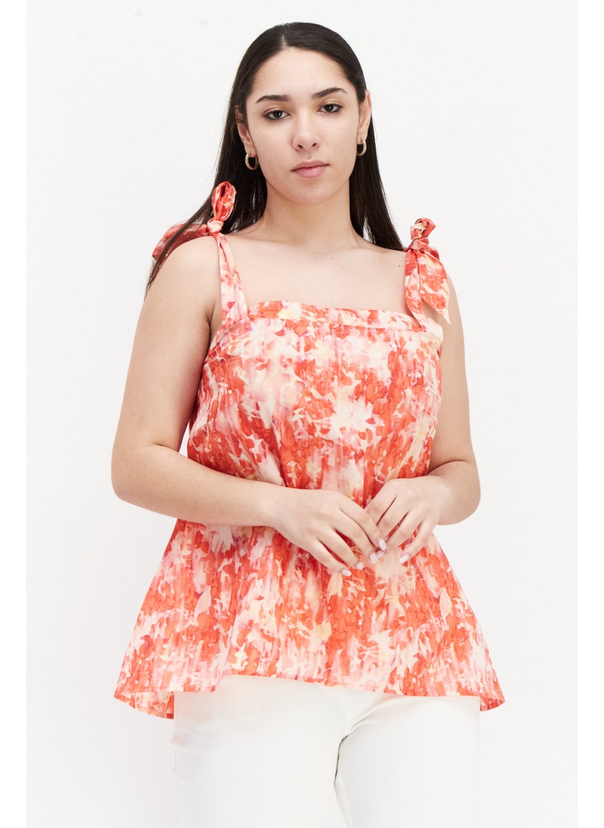 ESPRIT Women Square Neck Sleeveless Tie Dye Top, Red Combo  - Image 1