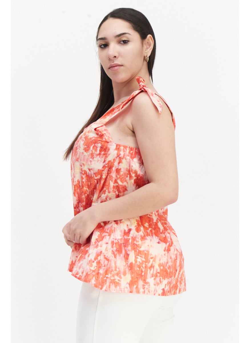 ESPRIT Women Square Neck Sleeveless Tie Dye Top, Red Combo  - Image 4