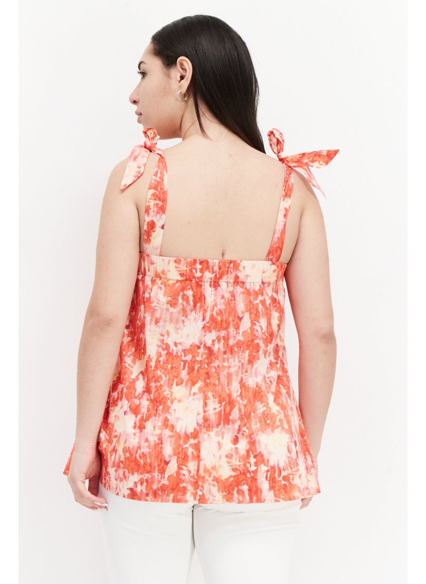 ESPRIT Women Square Neck Sleeveless Tie Dye Top, Red Combo  - Image 2