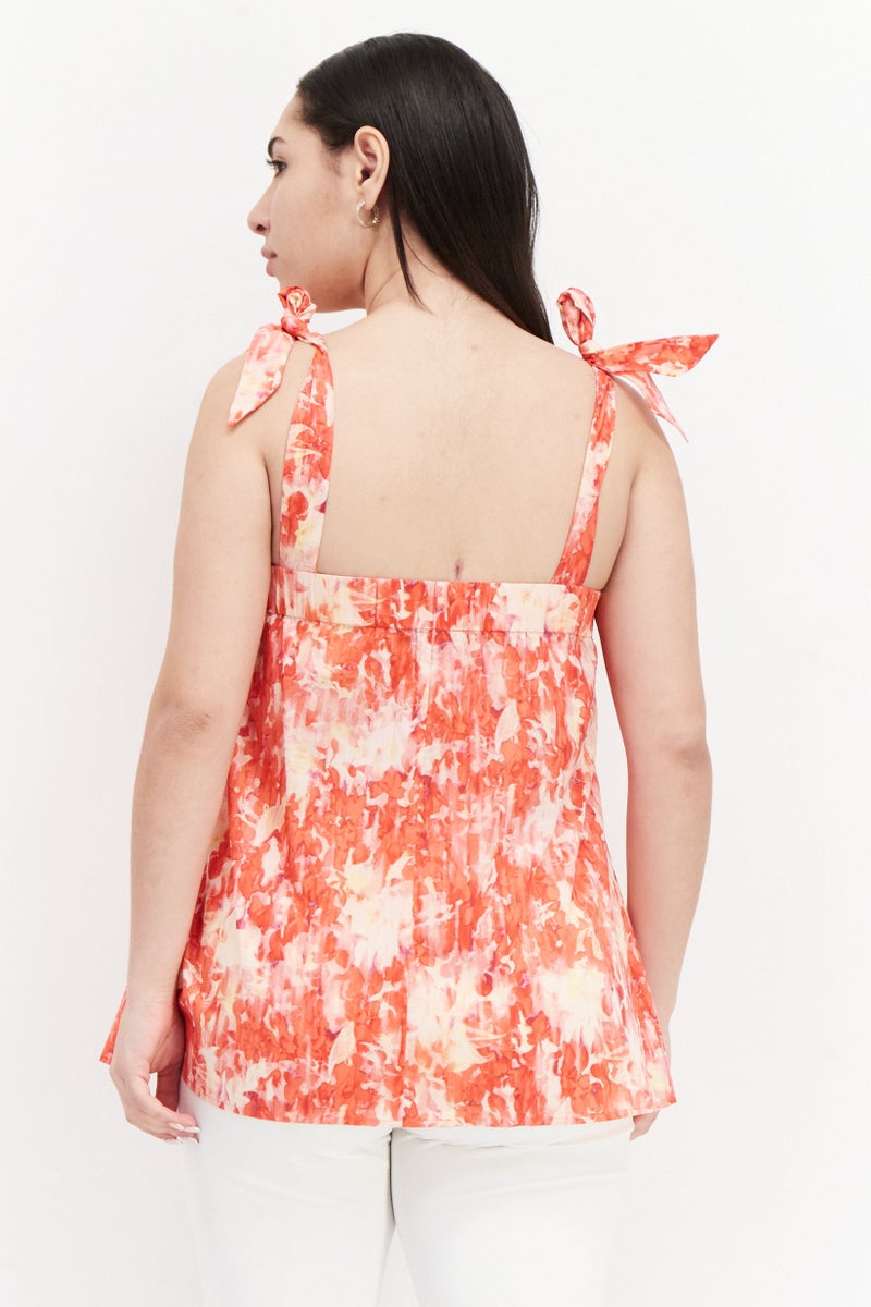 ESPRIT Women Square Neck Sleeveless Tie Dye Top, Red Combo - Image 2