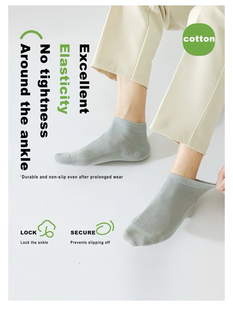 Lee Yon Men's Breathable Mesh Cotton Ankle Socks - 5 Pairs, Lightweight and Comfortable for Spring, Summer, and Fall (Black, White, Light Gray, Green, Dark Gray) - Image 4