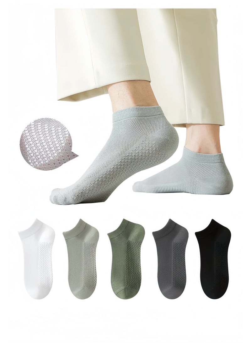 Lee Yon Men's Breathable Mesh Cotton Ankle Socks - 5 Pairs, Lightweight and Comfortable for Spring, Summer, and Fall (Black, White, Light Gray, Green, Dark Gray) - Image 1