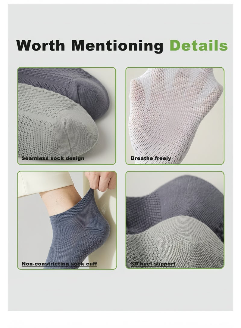 Lee Yon Men's Breathable Mesh Cotton Ankle Socks - 5 Pairs, Lightweight and Comfortable for Spring, Summer, and Fall (Black, White, Light Gray, Green, Dark Gray) - Image 3