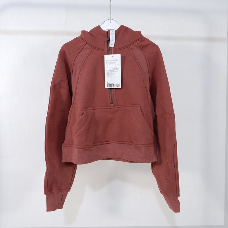 Generic Yoga clothes autumn and winter New short womens sports half zipper hoodie fleece outdoor running quick-drying coat Dark red brown 039 half zipper sweatshirt 