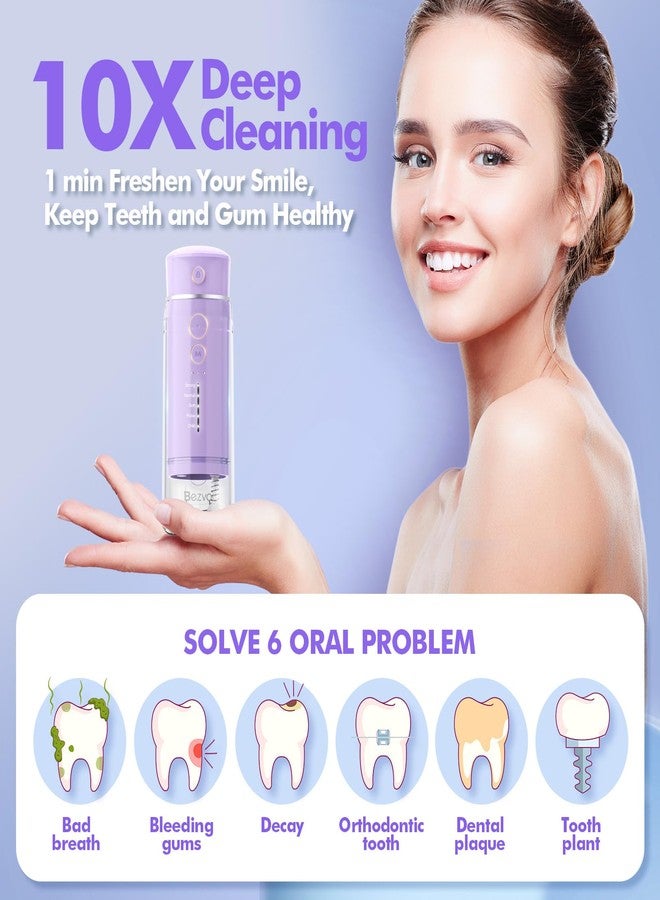 Bezvoi Water Flosser Mini Cordless Portable: 5 Modes Water Dental Floss with Telescopic Water Tank, 6 Tips, IPX7 Waterproof Oral Irrigator for Teeth Cleaning Gums,Orthodontic,Braces Dental Care (Purple) - Image 2