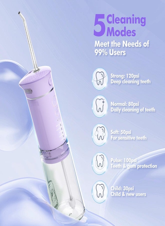 Bezvoi Water Flosser Mini Cordless Portable: 5 Modes Water Dental Floss with Telescopic Water Tank, 6 Tips, IPX7 Waterproof Oral Irrigator for Teeth Cleaning Gums,Orthodontic,Braces Dental Care (Purple) - Image 3