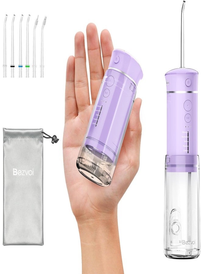 Bezvoi Water Flosser Mini Cordless Portable: 5 Modes Water Dental Floss with Telescopic Water Tank, 6 Tips, IPX7 Waterproof Oral Irrigator for Teeth Cleaning Gums,Orthodontic,Braces Dental Care (Purple) - Image 1
