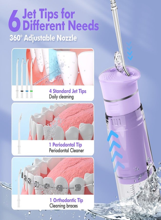 Bezvoi Water Flosser Mini Cordless Portable: 5 Modes Water Dental Floss with Telescopic Water Tank, 6 Tips, IPX7 Waterproof Oral Irrigator for Teeth Cleaning Gums,Orthodontic,Braces Dental Care (Purple) - Image 5