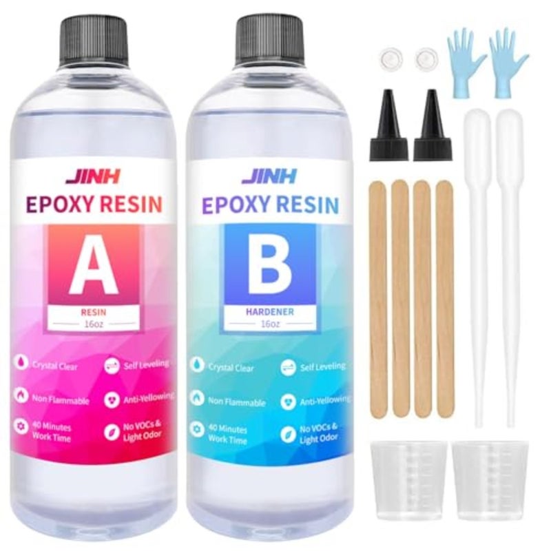 32oz Epoxy Resin Kit Casting and Coating for River Table Tops, Handmade Art, Jewelry Projects, Casting Molds, Clear Resin Safe for Use on Wood, Jewelry Epoxy Resin, Easy Mix 1:1 Ratio Resin Kit - Image 1