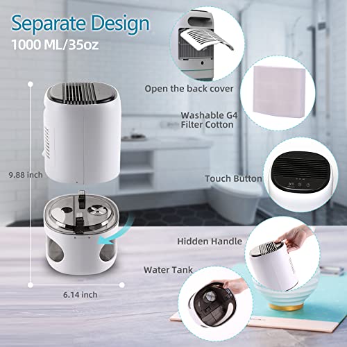 Hoomace Small Dehumidifiers for Bedroom w/Air Purifying Function, 1000 ml/35 oz for 2500 Cubic Feet (260 sq ft) with 7 Colorful LED Lights Timer Set Negative Ions Below 30 dB, Auto Shut-Down - Image 4
