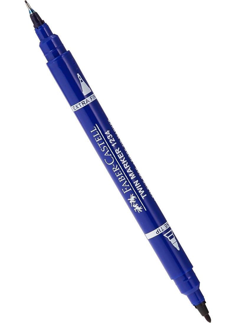 فابير كاستل Faber-Castell DOUBLE SIDED PERMANENT MARKER BOX OF 12PC BLUE,Twin Markers - Image 1