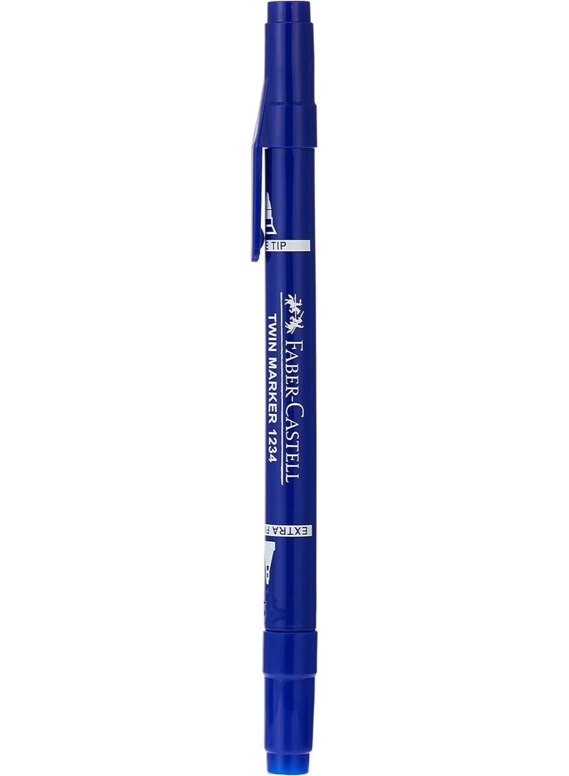 فابير كاستل Faber-Castell DOUBLE SIDED PERMANENT MARKER BOX OF 12PC BLUE,Twin Markers - Image 4