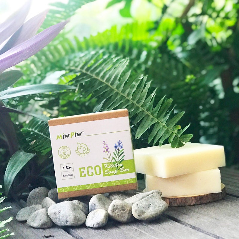 Miw Piw Vegan Dish Soap Bar Pack 2- Large 5 Ounce - Lather Clean Safe Ingredients- Plastic Free Palm Oil Free - Zero Waste Eco Friendly Kitchen Dishwashing Solid Soap - Image 4