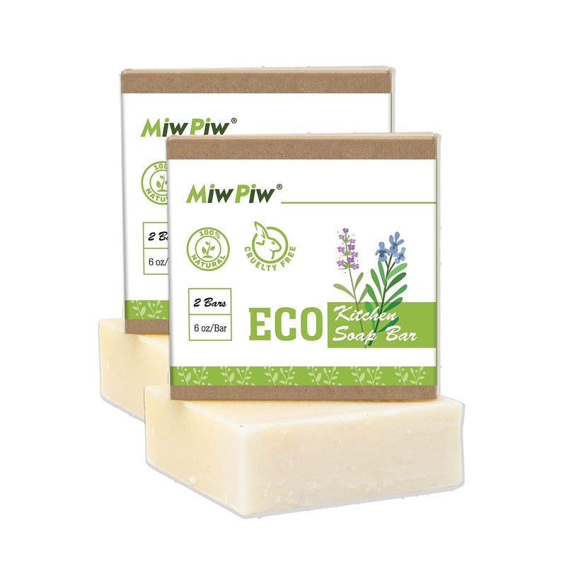 Miw Piw Vegan Dish Soap Bar Pack 2- Large 5 Ounce - Lather Clean Safe Ingredients- Plastic Free Palm Oil Free - Zero Waste Eco Friendly Kitchen Dishwashing Solid Soap - Image 1