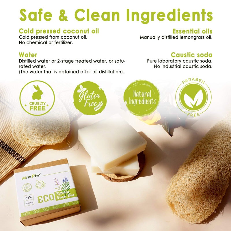 Miw Piw Vegan Dish Soap Bar Pack 2- Large 5 Ounce - Lather Clean Safe Ingredients- Plastic Free Palm Oil Free - Zero Waste Eco Friendly Kitchen Dishwashing Solid Soap - Image 2