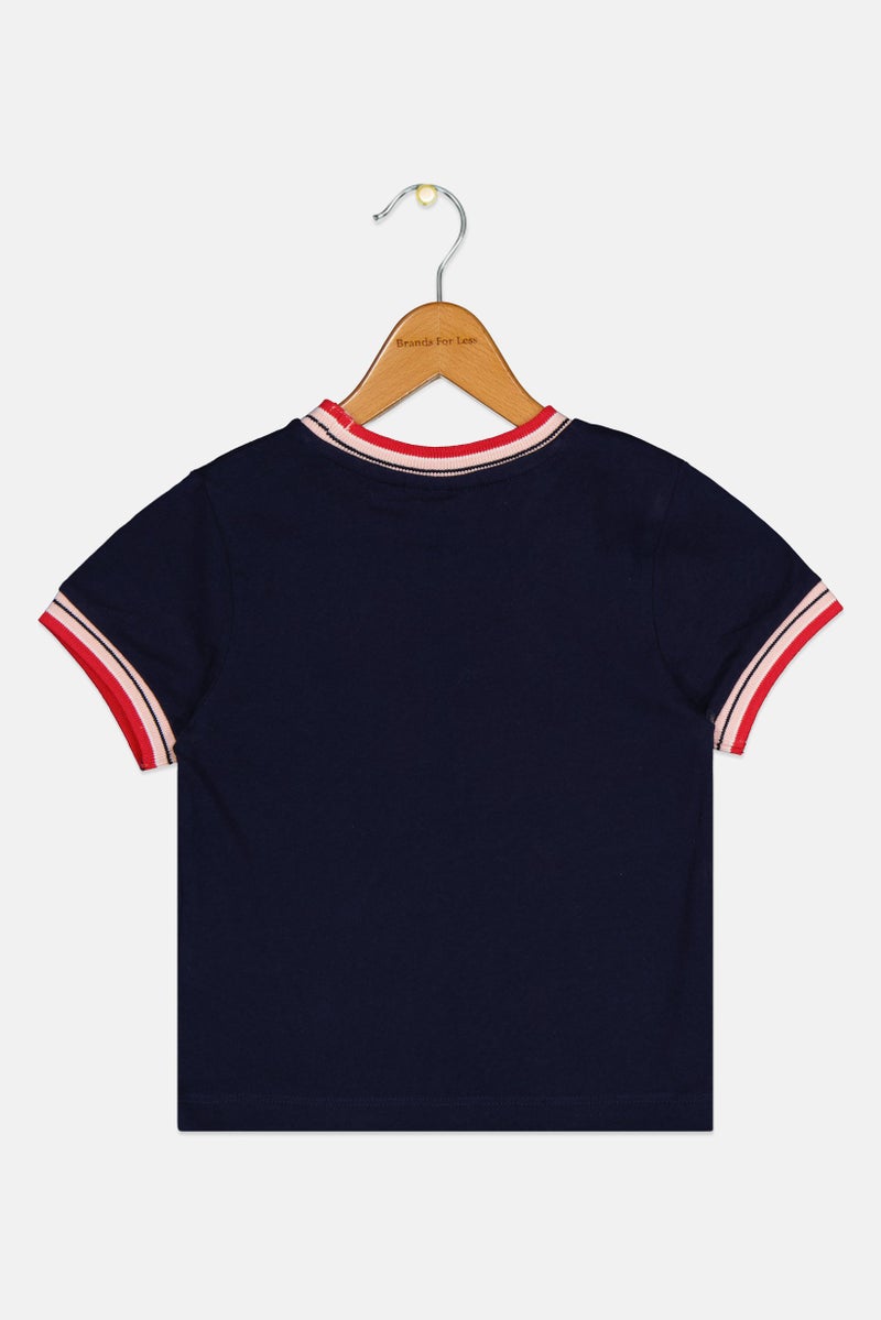 PERRY ELLIS Toddlers Girl Crew Neck Short Sleeve Brand Logo Top, Navy - Image 2