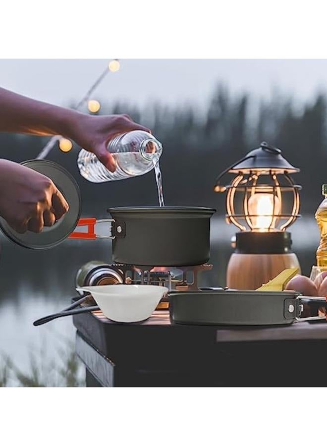مجموعة تجهيزات المطابخ للتخييم لعدد 2-3 أشخاص وعاء للتخييم مع غلاية إبريق شاي سعة 1.1 لتر للتخييم في الهواء الطلق، مجموعة أوعية الطبخ للتخييم من الألومنيوم، مجموعة أدوات طهي للتخييم، أوعية للتنزه سيرًا على الأقدام والرحلات - Image 3